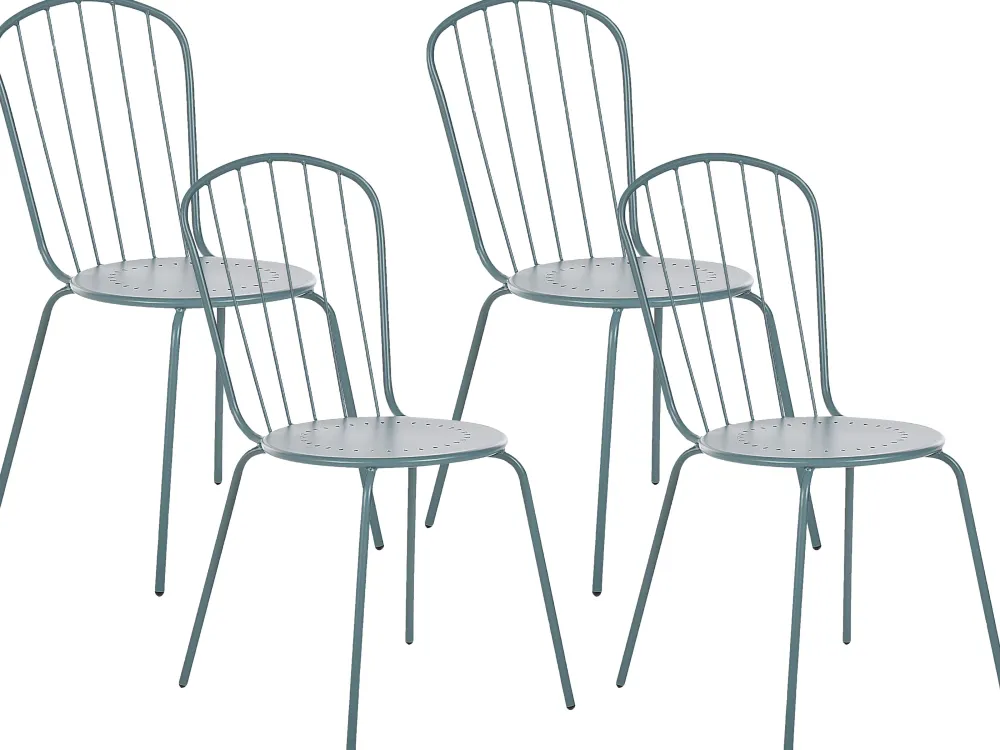 Ulkokalusteet<Beliani 4-Istuttava Ulkoruokailuryhma Aurinkovarjolla Teras Vaaleansininen Calvi