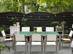 Cheap Beliani 8-Istuttava Ulkoruokailuryhma 3-Osainen Lasitaso Tekstiilituolit Valkoinen Grosseto