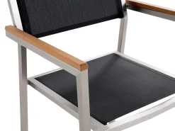 Store Beliani 6-Istuttava Ulkoruokailuryhma 3-Osainen Graniittitaso Tekstiilituolit Musta Grosseto