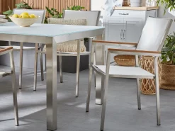 Best Beliani 6-Istuttava Ulkoruokailuryhma Poltettu Graniittitaso Tekstiilituolit Musta/Beige Grosseto