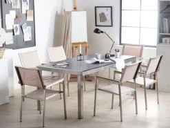 Best Beliani 6-Istuttava Ulkoruokailuryhma Poltettu Graniittitaso Tekstiilituolit Musta/Beige Grosseto