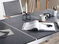 Best Beliani 6-Istuttava Ulkoruokailuryhma Poltettu Graniittitaso Tekstiilituolit Musta/Beige Grosseto