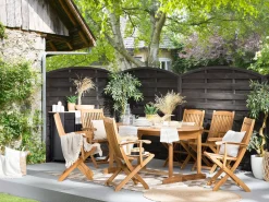 Outlet Beliani 6-Istuttava Ulkoruokailuryhma Aurinkovarjolla Vaalea Akasiapuu Maui