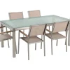 Best Sale Beliani 6-Istuttava Ulkoruokailuryhma Lasitaso Tekstiilituolit Beige Grosseto