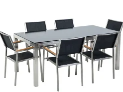 Ulkokalusteet<Beliani 6-Istuttava Ulkoruokailuryhma Lasitaso Tekstiilituolit Musta Grosseto