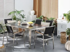 Ulkokalusteet<Beliani 6-Istuttava Ulkoruokailuryhma Lasitaso Tekstiilituolit Musta Grosseto