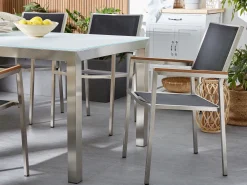 Ulkokalusteet<Beliani 6-Istuttava Ulkoruokailuryhma Lasitaso Tekstiilituolit Musta Grosseto