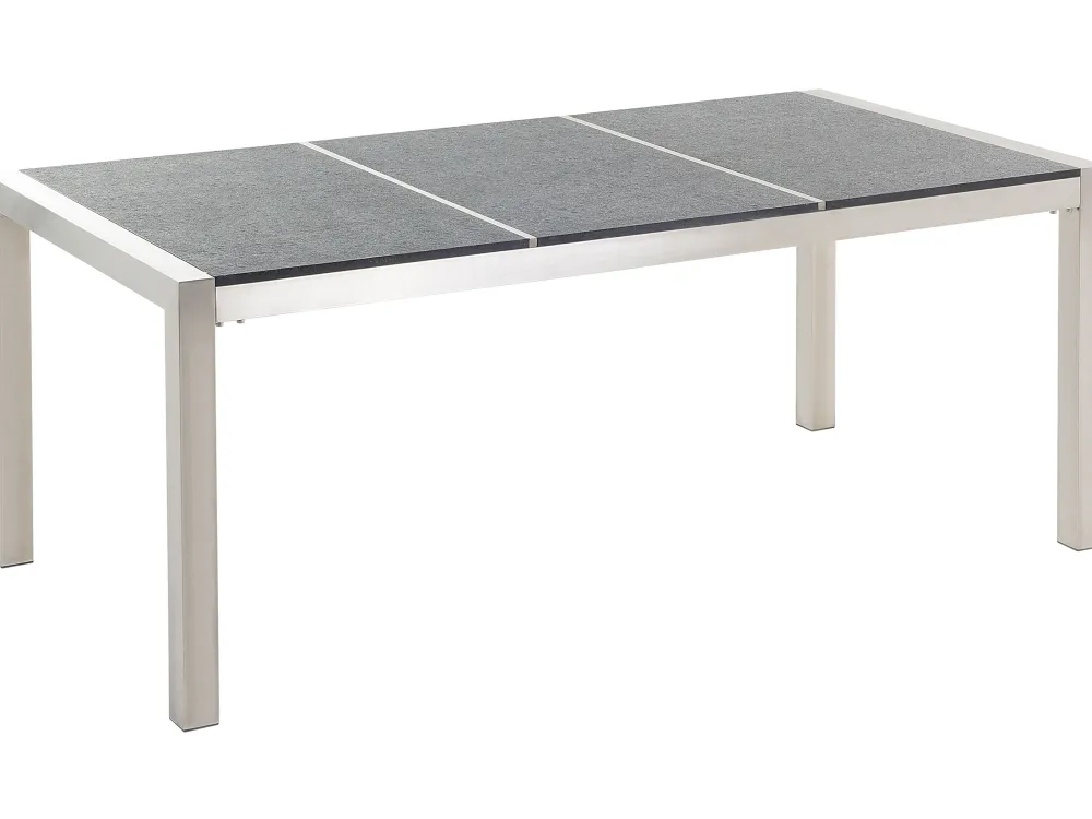 Ulkokalusteet<Beliani 6-Istuttava Ulkoruokailuryhma Poltettu Graniittitaso Tekstiilituolit Musta Grosseto