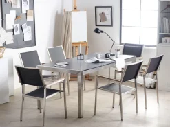 Ulkokalusteet<Beliani 6-Istuttava Ulkoruokailuryhma Poltettu Graniittitaso Tekstiilituolit Musta Grosseto