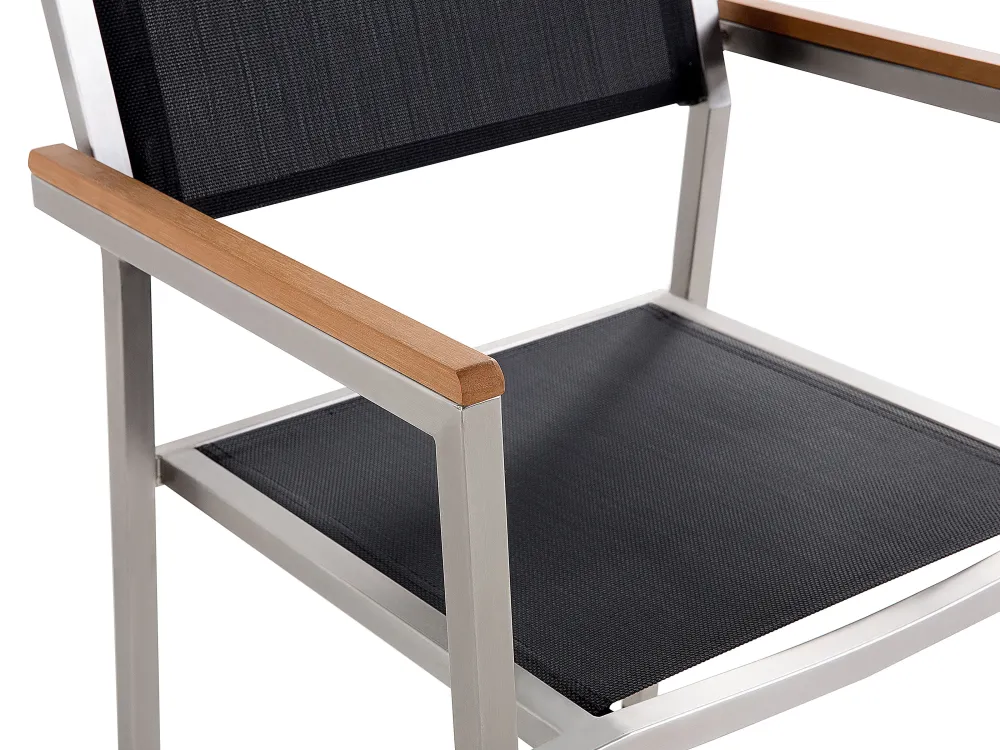 Ulkokalusteet<Beliani 6-Istuttava Ulkoruokailuryhma Poltettu Graniittitaso Tekstiilituolit Musta Grosseto