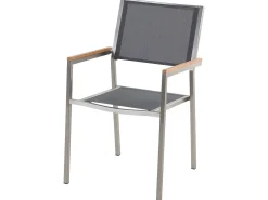 Ulkokalusteet<Beliani 8-Istuttava Ulkoruokailuryhma Poltettu Graniittitaso Tekstiilituolit Musta/Harmaa Grosseto