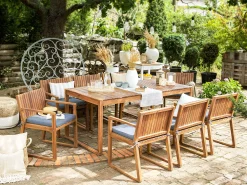 Ulkokalusteet<Beliani 8-Istuttava Ulkoruokailuryhma Akaasia Vaalea Puu/Sininen Sassari