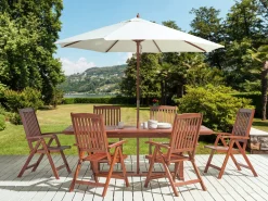 Ulkokalusteet<Beliani 6-Istuttava Ulkoruokailuryhma Aurinkovarjolla Tumma Akasiapuu Toscana