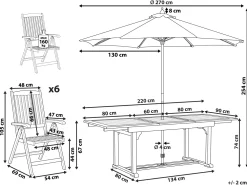 Fashion Beliani 6-Istuttava Ulkoruokailuryhma Aurinkovarjolla Vaalea Akasiapuu Java