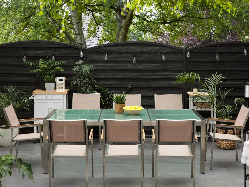 Ulkokalusteet<Beliani 8-Istuttava Ulkoruokailuryhma 3-Osainen Lasitaso Tekstiilituolit Beige Grosseto