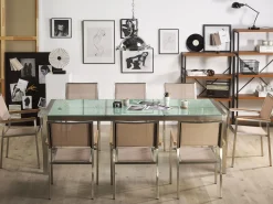 Ulkokalusteet<Beliani 8-Istuttava Ulkoruokailuryhma 3-Osainen Lasitaso Tekstiilituolit Beige Grosseto