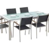 Cheap Beliani 6-Istuttava Ulkoruokailuryhma 3-Osainen Lasitaso Tekstiilituolit Musta Grosseto