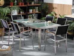 Cheap Beliani 6-Istuttava Ulkoruokailuryhma 3-Osainen Lasitaso Tekstiilituolit Musta Grosseto