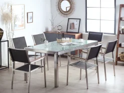 Cheap Beliani 6-Istuttava Ulkoruokailuryhma 3-Osainen Lasitaso Tekstiilituolit Musta Grosseto