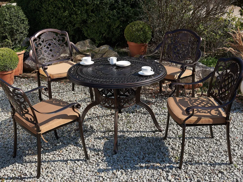 Ulkokalusteet<Beliani 4-Istuttava Ulkoruokailuryhma Aurinkovarjolla Alumiini Tummanruskea Salento