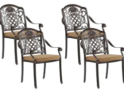 Ulkokalusteet<Beliani 4-Istuttava Ulkoruokailuryhma Aurinkovarjolla Alumiini Tummanruskea Salento