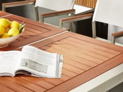 Outlet Beliani 6-Istuttava Ulkoruokailuryhma Eukalyptuspuutaso Tekstiilituolit Harmaa Grosseto