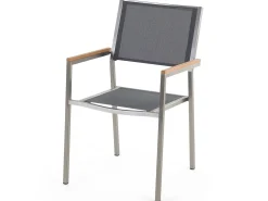 Outlet Beliani 6-Istuttava Ulkoruokailuryhma Eukalyptuspuutaso Tekstiilituolit Harmaa Grosseto