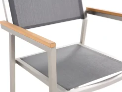 Outlet Beliani 6-Istuttava Ulkoruokailuryhma Eukalyptuspuutaso Tekstiilituolit Harmaa Grosseto