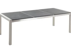 Cheap Beliani 8-Istuttava Ulkoruokailuryhma Poltettu Graniittitaso Tekstiilituolit Musta/Valkoinen Grosseto