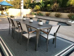 Cheap Beliani 8-Istuttava Ulkoruokailuryhma Poltettu Graniittitaso Tekstiilituolit Musta/Valkoinen Grosseto