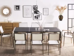 Cheap Beliani 8-Istuttava Ulkoruokailuryhma Poltettu Graniittitaso Tekstiilituolit Musta/Valkoinen Grosseto