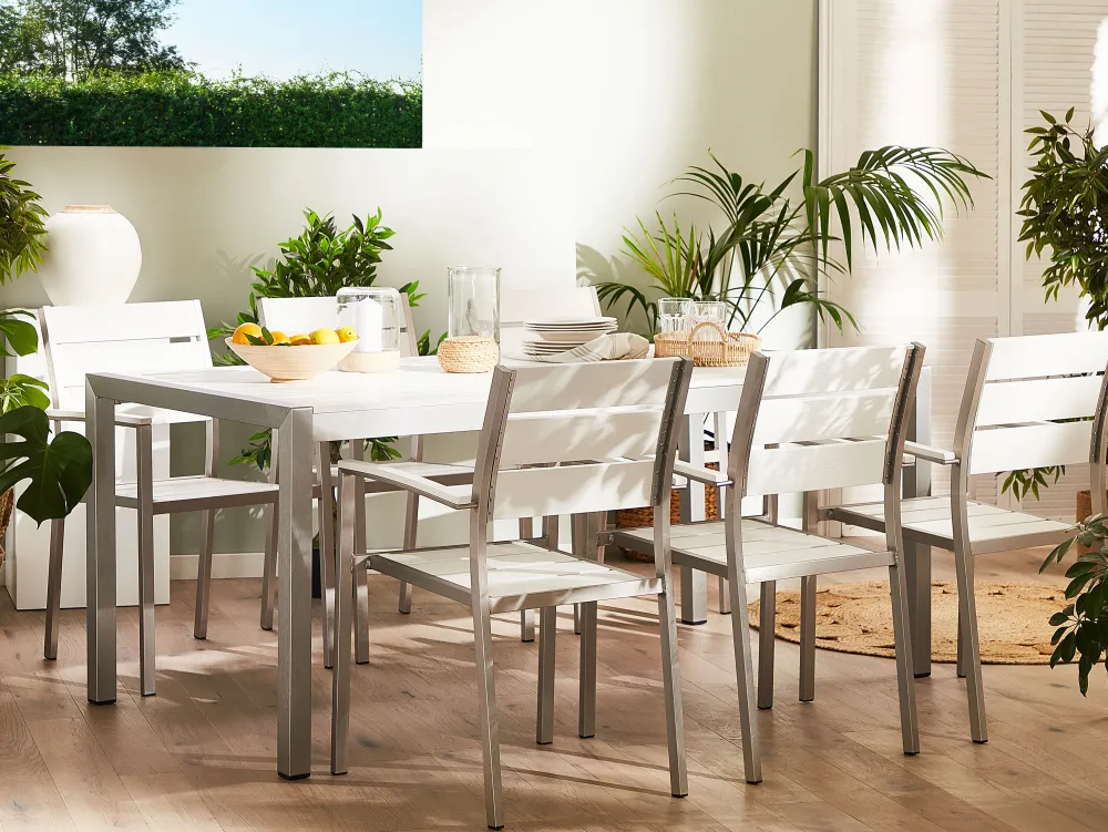 Ulkokalusteet<Beliani 6-Istuttava Ulkoruokailuryhma Alumiini Valkoinen Vernio