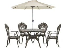 Best Beliani 4-Istuttava Ulkoruokailuryhma Aurinkovarjolla Alumiini Ruskea Sapri