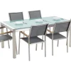 Ulkokalusteet<Beliani 6-Istuttava Ulkoruokailuryhma 3-Osainen Lasitaso Tekstiilituolit Harmaa Grosseto