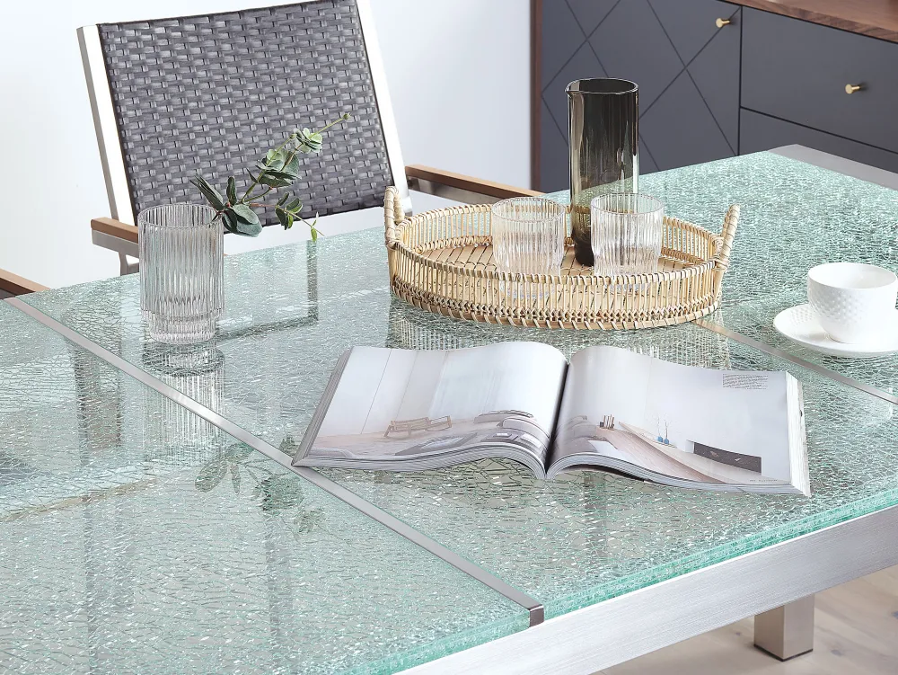 Ulkokalusteet<Beliani 6-Istuttava Ulkoruokailuryhma 3-Osainen Lasitaso Tekstiilituolit Harmaa Grosseto