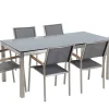 Hot Beliani 6-Istuttava Ulkoruokailuryhma Lasitaso Tekstiilituolit Musta/Harmaa Grosseto