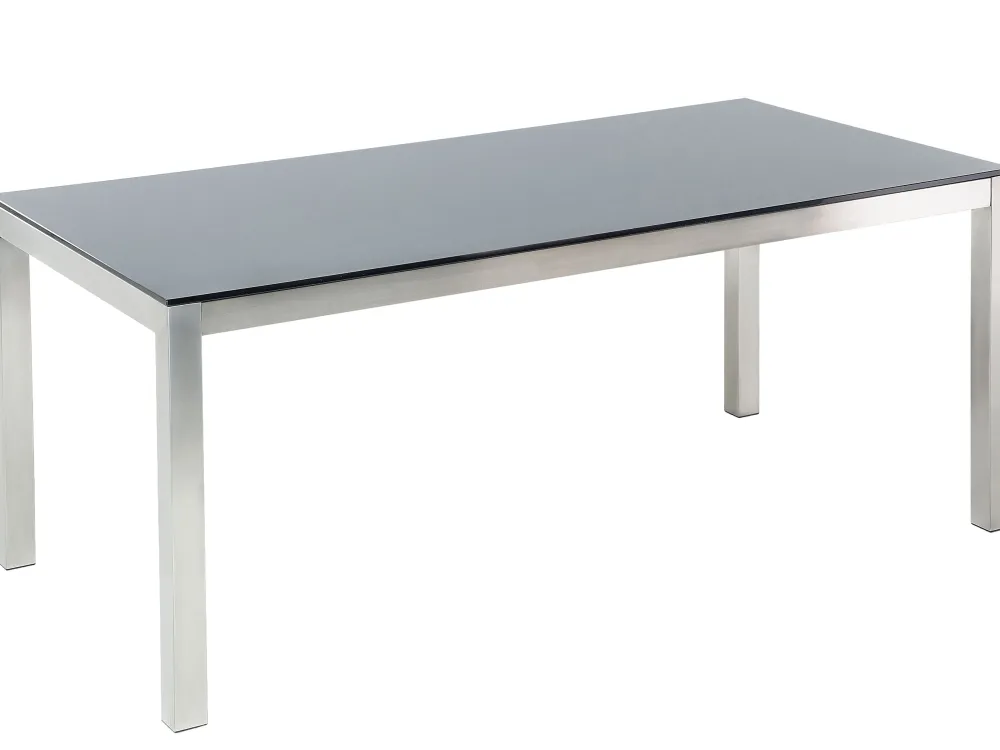 Hot Beliani 6-Istuttava Ulkoruokailuryhma Lasitaso Tekstiilituolit Musta/Harmaa Grosseto