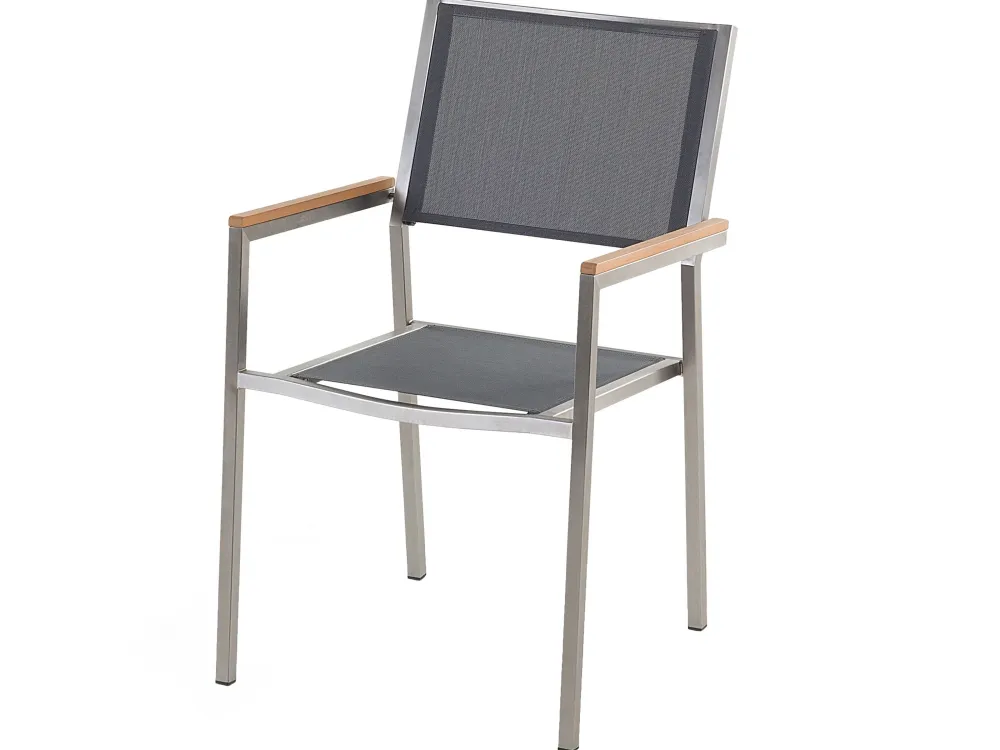 Hot Beliani 6-Istuttava Ulkoruokailuryhma Lasitaso Tekstiilituolit Musta/Harmaa Grosseto