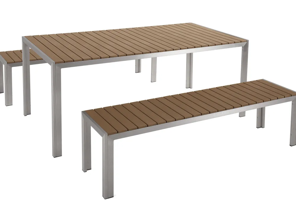 Outlet Beliani 6-Istuttava Ulkoruokailuryhma Alumiini Vaalea Puu Nardo