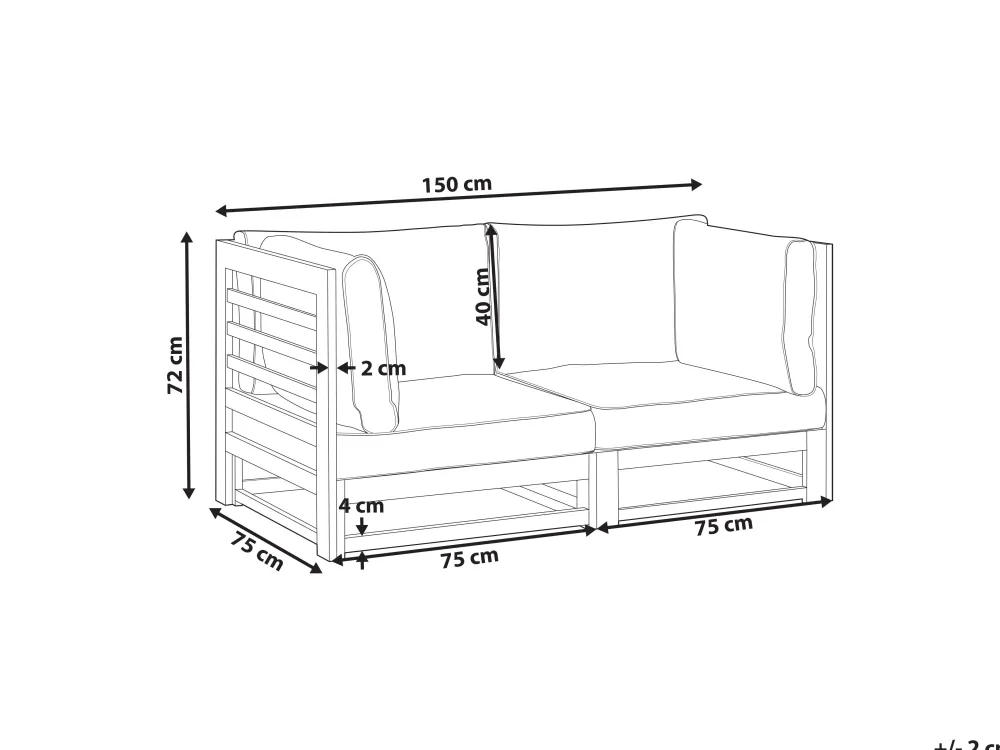 Ulkokalusteet<Beliani 2-Istuttava Ulkosohva Akasiapuu Ruskeanharmaa Trani