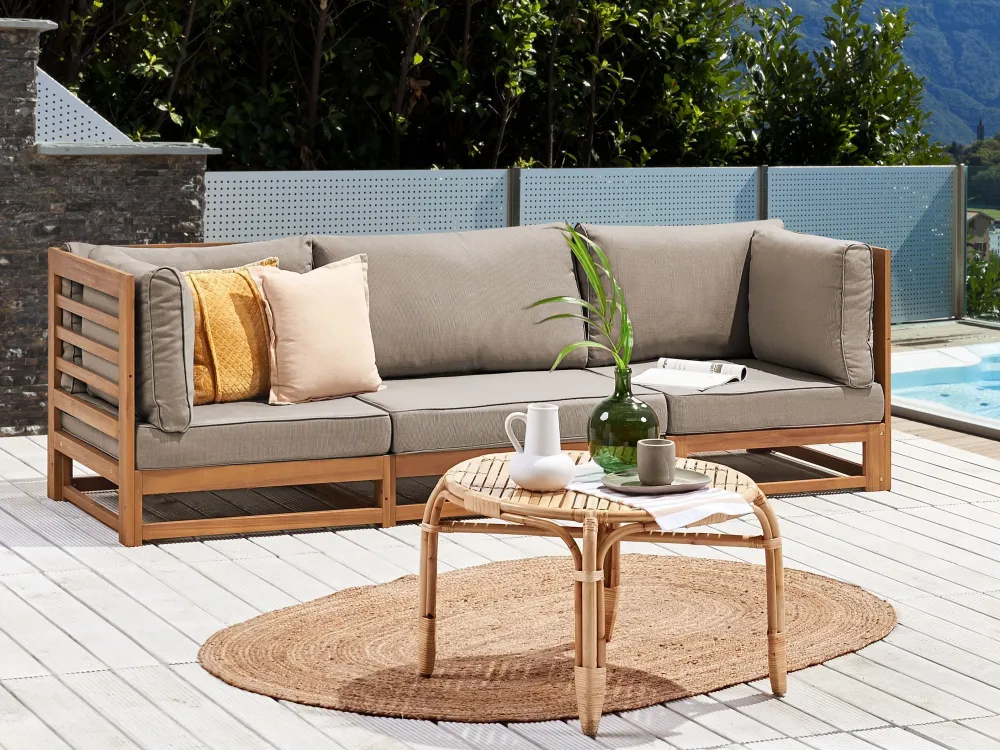 Clearance Beliani 3-Istuttava Ulkosohva Akasiapuu Ruskeanharmaa Trani