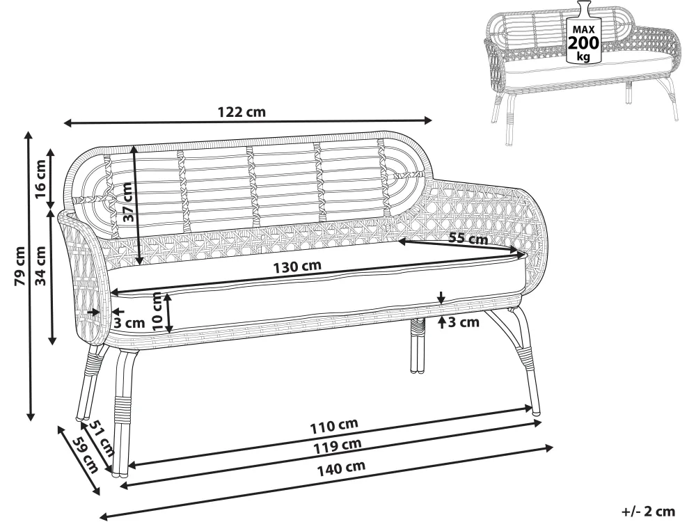 Ulkokalusteet<Beliani 2-Istuttava Ulkosohva Polyrottinki Luonnonvari Pratello