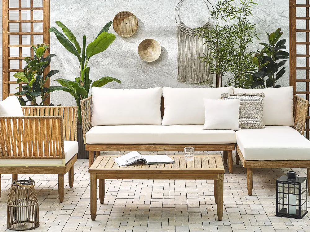 Ulkokalusteet<Beliani 4-Istuttava Ulkosohvaryhma Akasiapuu Vasenk. Valkoinen Cremona