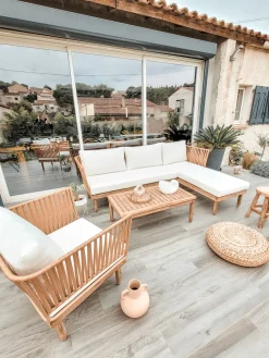 Ulkokalusteet<Beliani 4-Istuttava Ulkosohvaryhma Akasiapuu Vasenk. Valkoinen Cremona