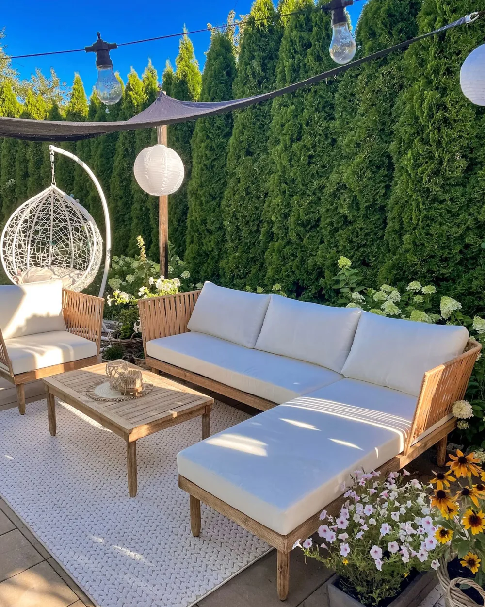 Ulkokalusteet<Beliani 4-Istuttava Ulkosohvaryhma Akasiapuu Vasenk. Valkoinen Cremona