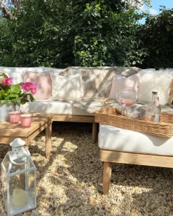 Ulkokalusteet<Beliani 4-Istuttava Ulkosohvaryhma Akasiapuu Vasenk. Valkoinen Cremona