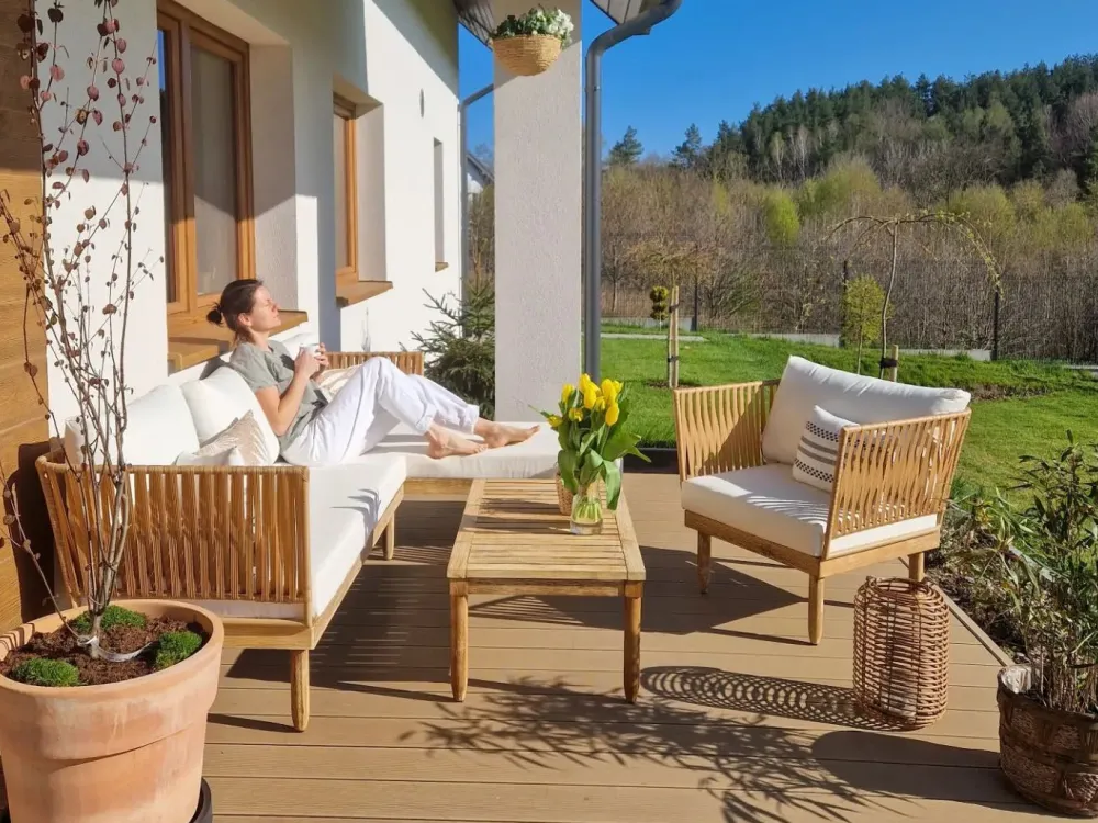 Ulkokalusteet<Beliani 4-Istuttava Ulkosohvaryhma Akasiapuu Vasenk. Valkoinen Cremona