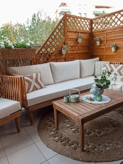 Ulkokalusteet<Beliani 4-Istuttava Ulkosohvaryhma Akasiapuu Vasenk. Valkoinen Cremona