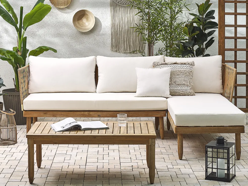 Ulkokalusteet<Beliani 4-Istuttava Ulkosohvaryhma Akasiapuu Vasenk. Valkoinen Cremona