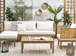 Ulkokalusteet<Beliani 4-Istuttava Ulkosohvaryhma Akasiapuu Vasenk. Valkoinen Cremona